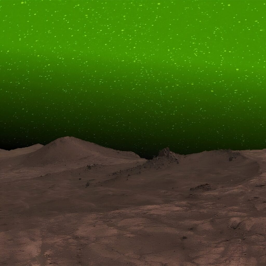 The Night Sky of Mars glows with green lights